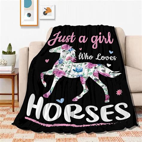 Horse Blanket Girl Loves Horses Soft Blankets and Throws Flannel Cozy Lightweight Quilt Gift ...