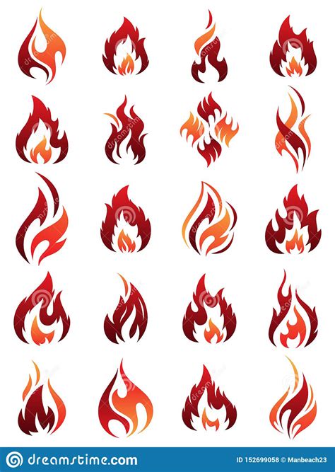 Set of Colorful Fire Icon Symbol for Element Design on the White Background Stock Vector ...