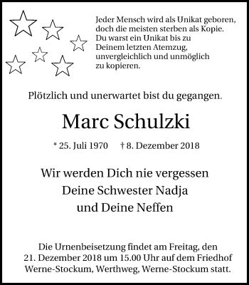 Traueranzeigen Von Marc Schulzki Trauer In NRW De