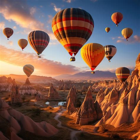 Premium AI Image Hot Air Balloon Soaring Adventure Breathtaking View Floating