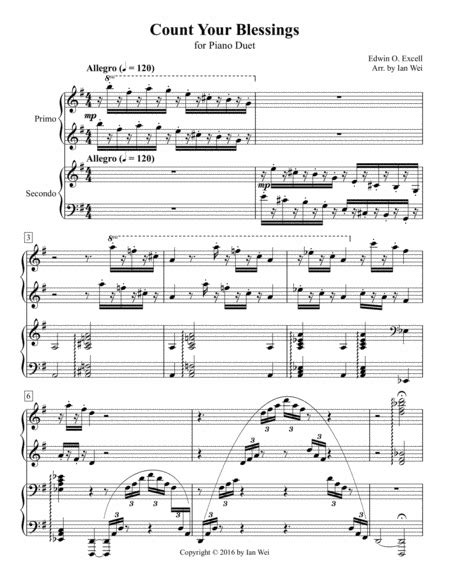 Count Your Blessings For Piano Duet Arr Ian Wei By Edwin O Excell