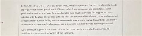 Solved RESEARCH STUDY 1.1: Deci and Ryan (1985,2001) ﻿have | Chegg.com