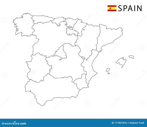 Mapa España Regiones De Esquema Detallado En Blanco Y Negro Del País