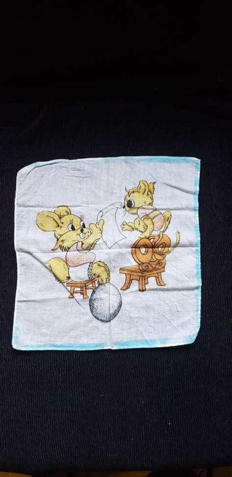 Free Shipping Vtg Mid Century Whimsical Childs Squirrel Hanky