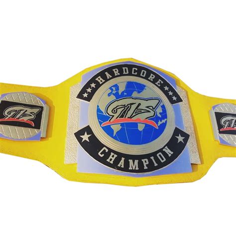 GTS HARDCORE WRESTLING CHAMPIONSHIP YELLOW LEATHER STRAP BELT ADULT SIZE