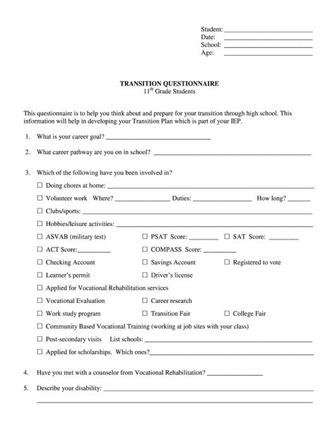 Fillable Online Doe K12 Ga TRANSITION QUESTIONNAIRE Doe K12 Ga Fax