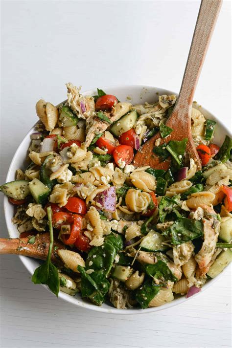 Healthy Chicken Pesto Pasta Salad Nourished By Nic