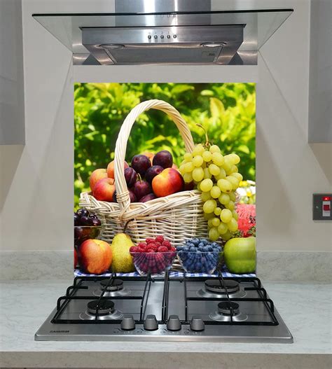 Splashback with a basket of fresh organic fruits ANY SIZE | VA Art Glass