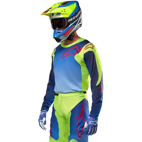 Maglia Moto Cross Enduro Alpinestars Racer Hoen Marina Blu Giallo Fluo