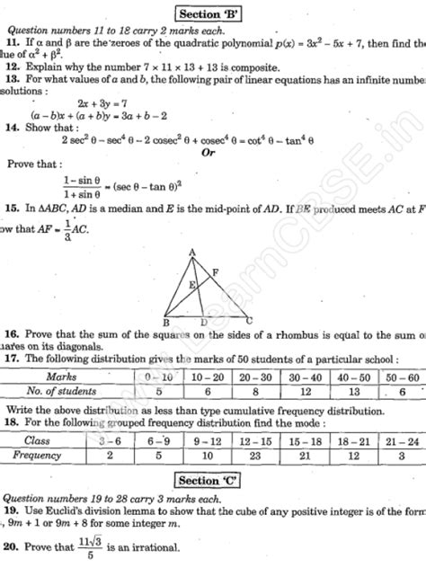 Cbse Sample Papers For Class 10 Maths Sa1 Solved Papers 11 Merit Batch