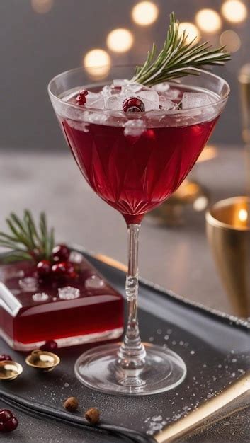 Premium Photo A Red Cocktail With Ice And Rosemary Sprigs