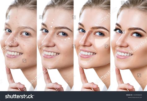 Collage Woman Applying Makeup Step By Stock Photo 1253946043 Shutterstock