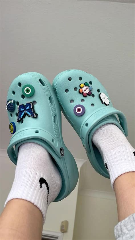 Crocs Light Blue Crics Cute Jibbitz Flower Nike Butterfly Evil Eye