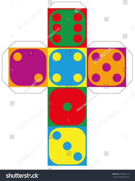 Dice Template Model Of A Colorful Cube To Make A Three Dimensional