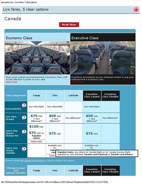 Air Canada Different Fares Airline Canada Flexibility