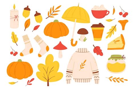 Premium Vector Set Of Autumn Elements In A Flat Style Hand Drawn