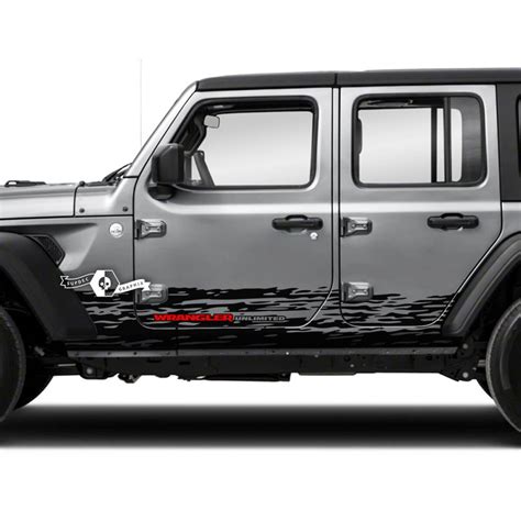 Par Jeep Wrangler Unlimited Doors Rocker Panel Stripes Mud Splash Side