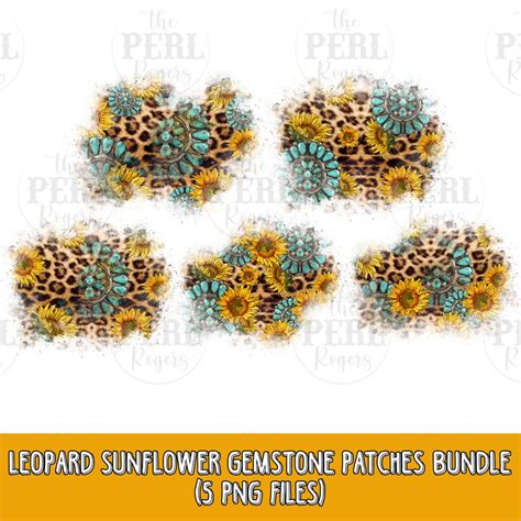 Leopard Sunflower Gemstone Patches Bundle Png Sublimation Design Bundle