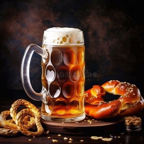 Foamy Beer In Large Glass Mug Stands In Local Bar On Oktoberfest Ai