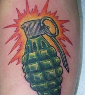 Glowing hand grenade tattoo