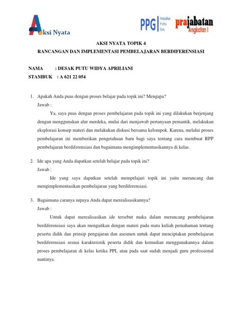 Aksi Nyata Topik 4 Berdiferensiasi Pdf