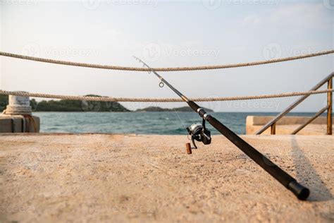 A fishing rod with sea background, fishing. 12496032 Stock Photo at ...