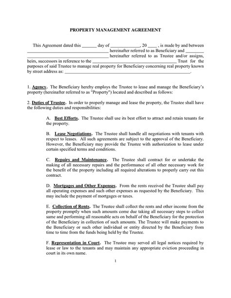 Property Management Agreement Sample In Word And Pdf Formats