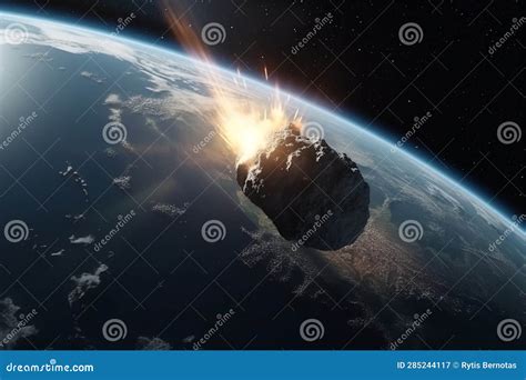 Asteroid Or Comet Hitting Planet Earth Generative AI Stock