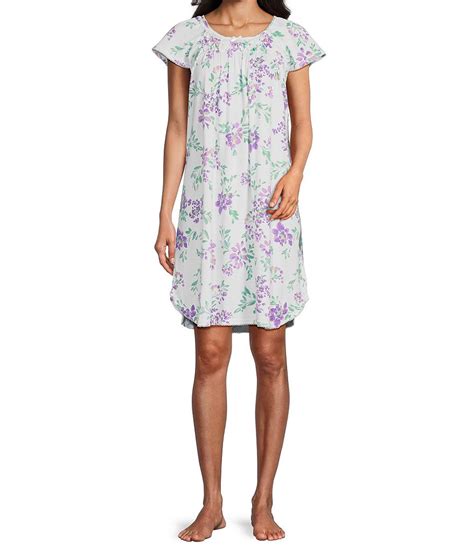 Miss Elaine Cottonessa Knit Floral Print Short Nightgown Dillards