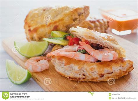 Empanadas De Camarones Empanada Is A Pastry Filled With Shrimps Baked