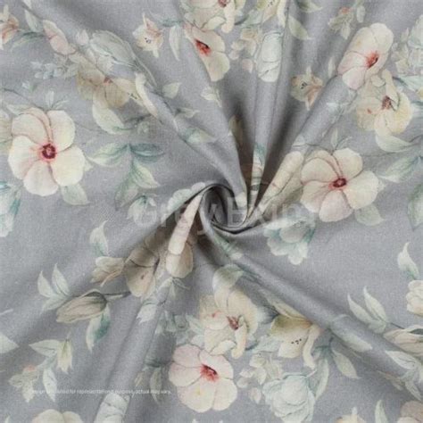 Metal Grey And Beige Floral Digital Print Cotton Cambric Fabric Gsm Approx 80 Grams Per Meter