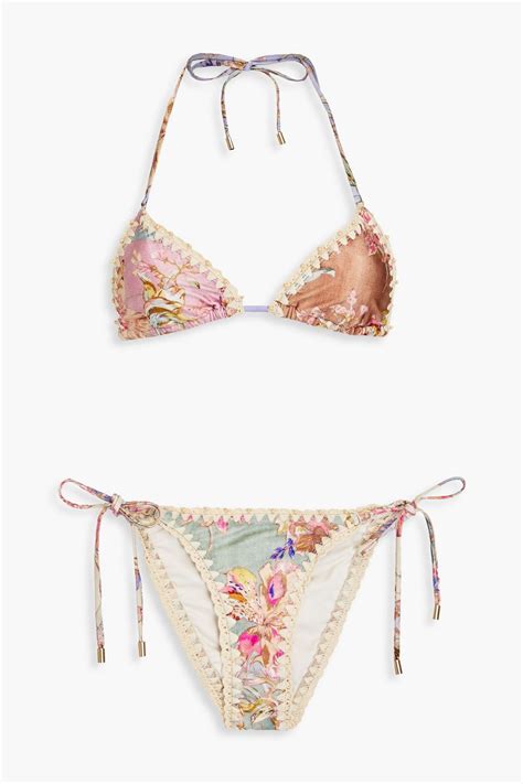 ZIMMERMANN Crochet Trimmed Floral Print Triangle Bikini THE OUTNET