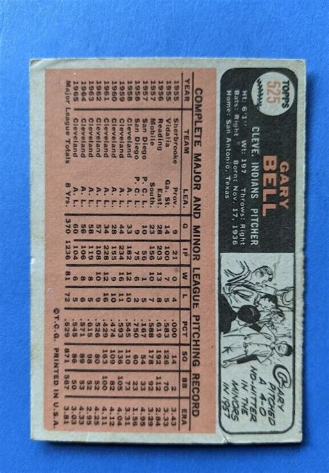 1966 Topps Gary Bell 525 Cleveland Indians VGEX HIGH NUMBER SHORT