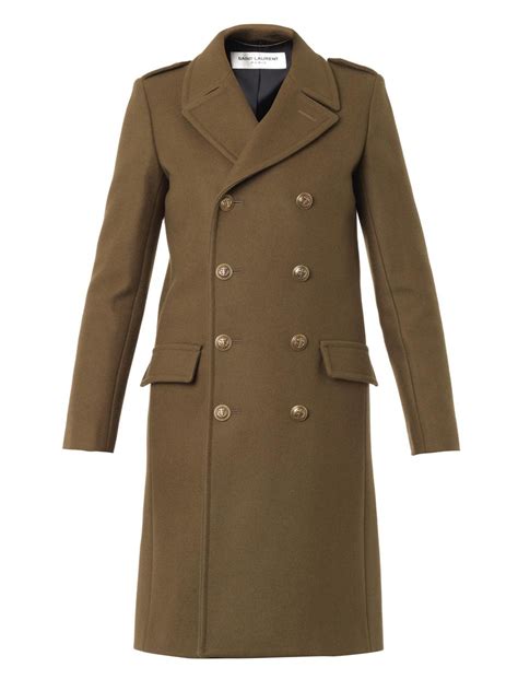 Saint Laurent Military Double Breasted Wool Coat In Green Lyst