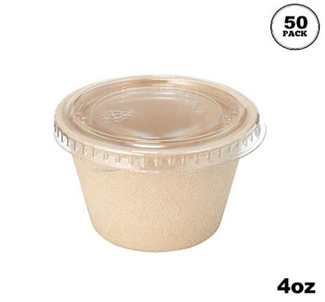[50 Pack] 4 Oz Compostable Condiment Souffle Bagasse Cups with Lids ...