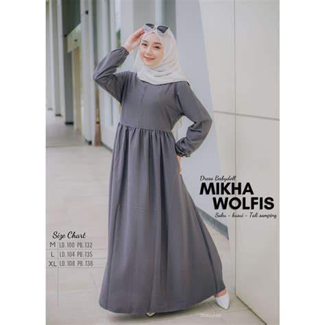 Jual Dress Babydoll Gamis Syari Polos Mikha Wolfis Premium Gamis