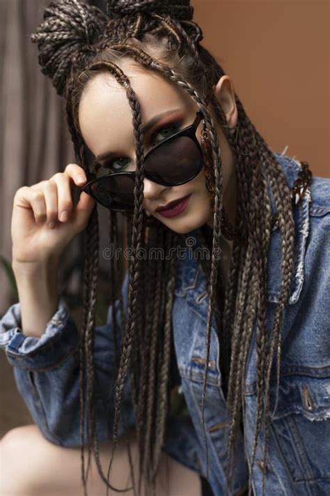 Close Up Portrait Of A Brunette Girl With Nude Make Up And Naked Stock Photo Image Of Model
