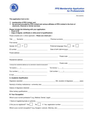 Fillable Online Pps Membership Application For Professionals Jefc Co