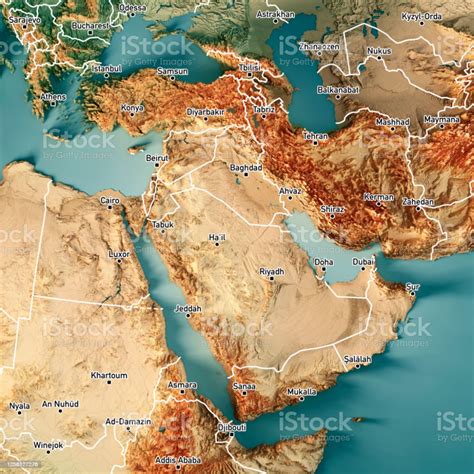 3d Render Of A Topographic Map Of Middle East Version With Country