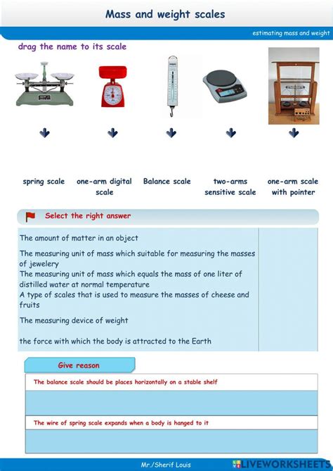 Weight And Mass Scales Worksheet Live Worksheets Worksheets Library