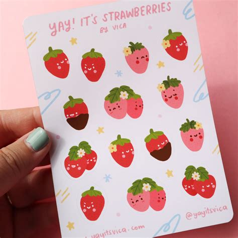 Strawberry Sticker Sheet Kawaii Stickers Cute Stationery Etsy