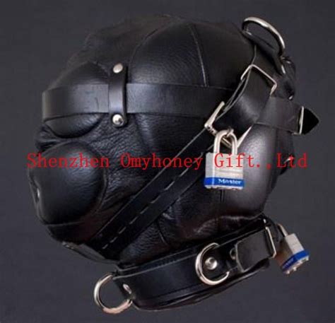 Wholesale Full Leather Total Sensory Deprivation Bondage Hood With Locking Buckles Sex Headgear