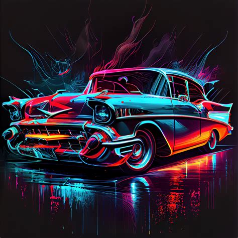 57 Chevy Abstract Art Digital Print: Vibrant Colors for a Classic Car Enthusiast Digital Arts ...