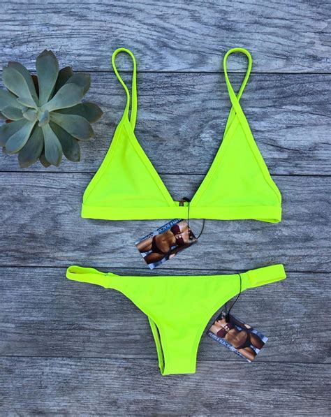 Neon Green Brazilian Bikini Set Neon Green Swimsuit Etsy