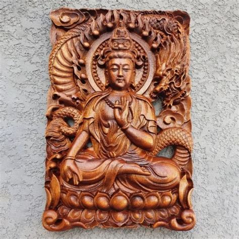 Quadro Guan Yin Kuan Yin Modelo 2 em Madeira Maciça 27cm Elo7