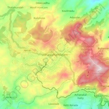 Udhagamandalam topographic map, elevation, terrain