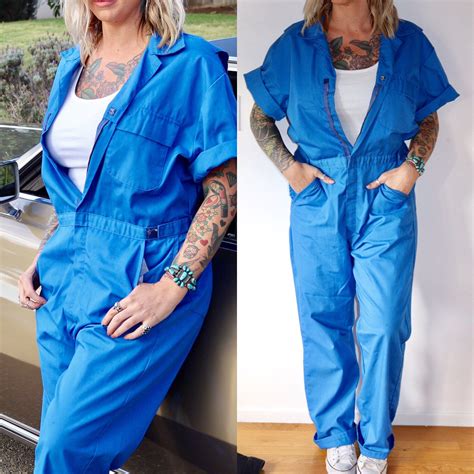 Vtg Blue Jumpsuit Mechanic Style Onesie Coveralls Mens Womens Etsy