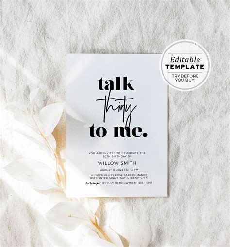 Talk Thirty To Me Minimalist Th Birthday Party Invitation Etsy