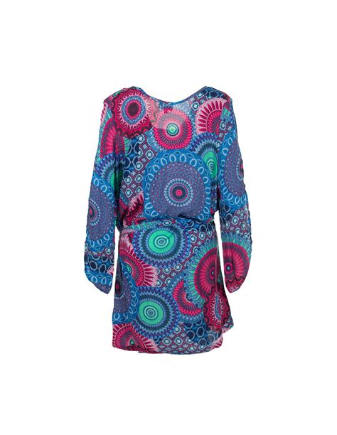 Robe Courte Manches Longues Baba Cool Multicolore Motif Rosaces