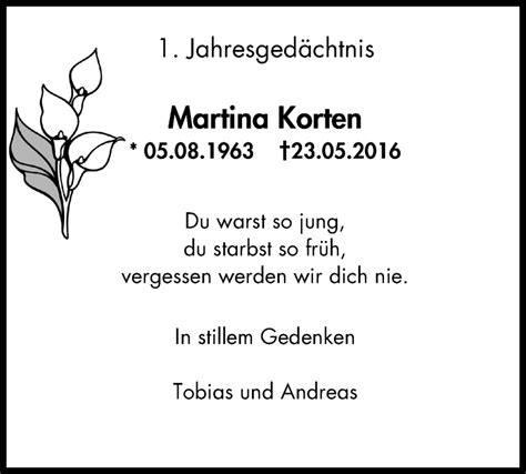 Traueranzeigen Von Martina Korten Trauer In Nrw De